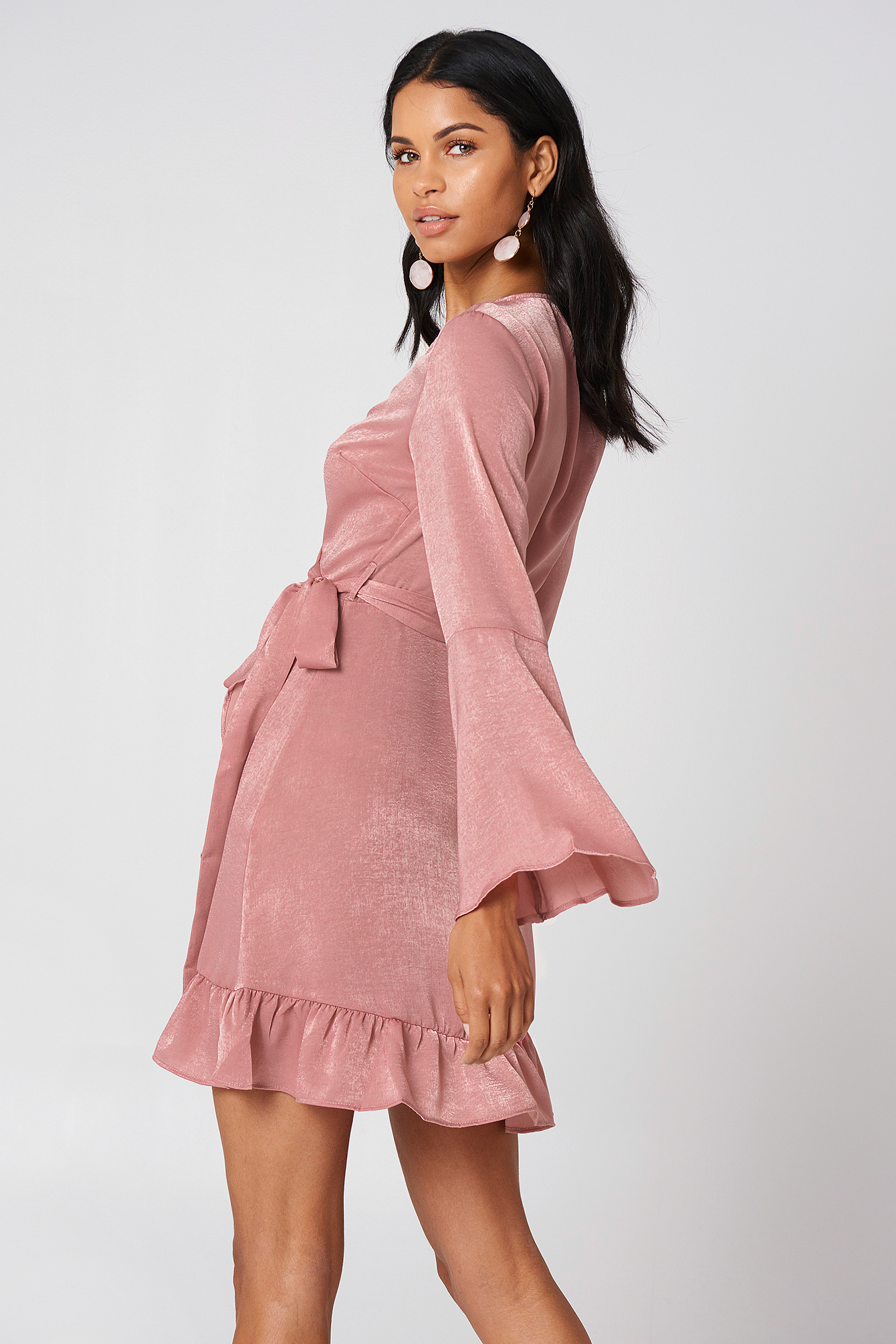 Satin Wrap Dress Pink | na-kd.com